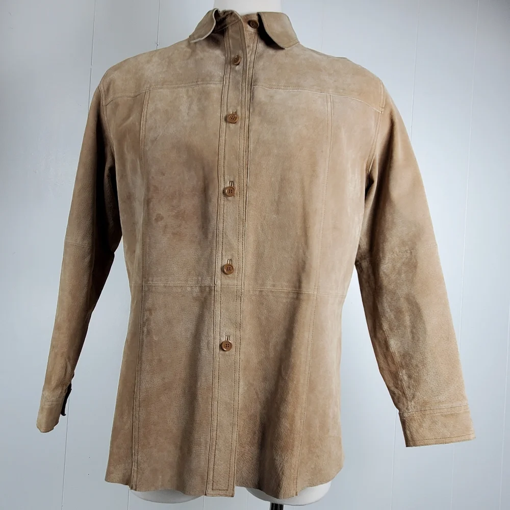 Suede Leather Nygard Collection tan shacket size 16